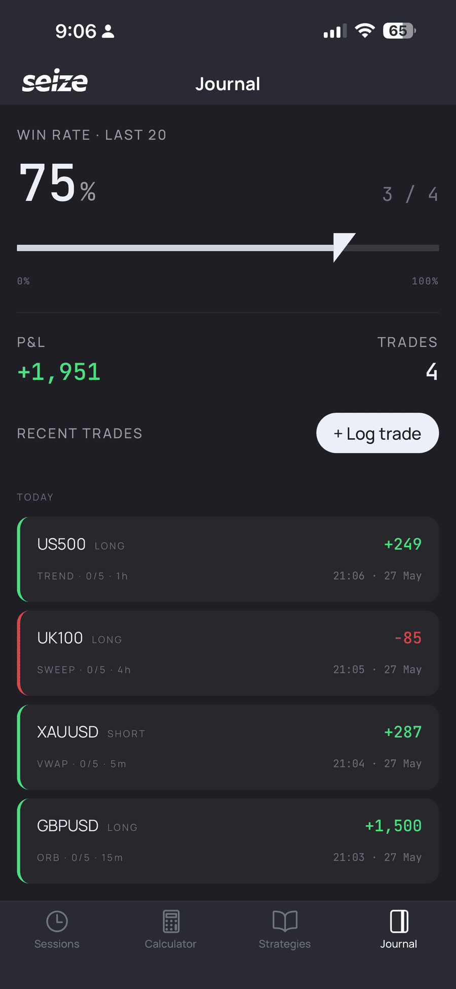 seize app — Log the trade. Review the pattern.