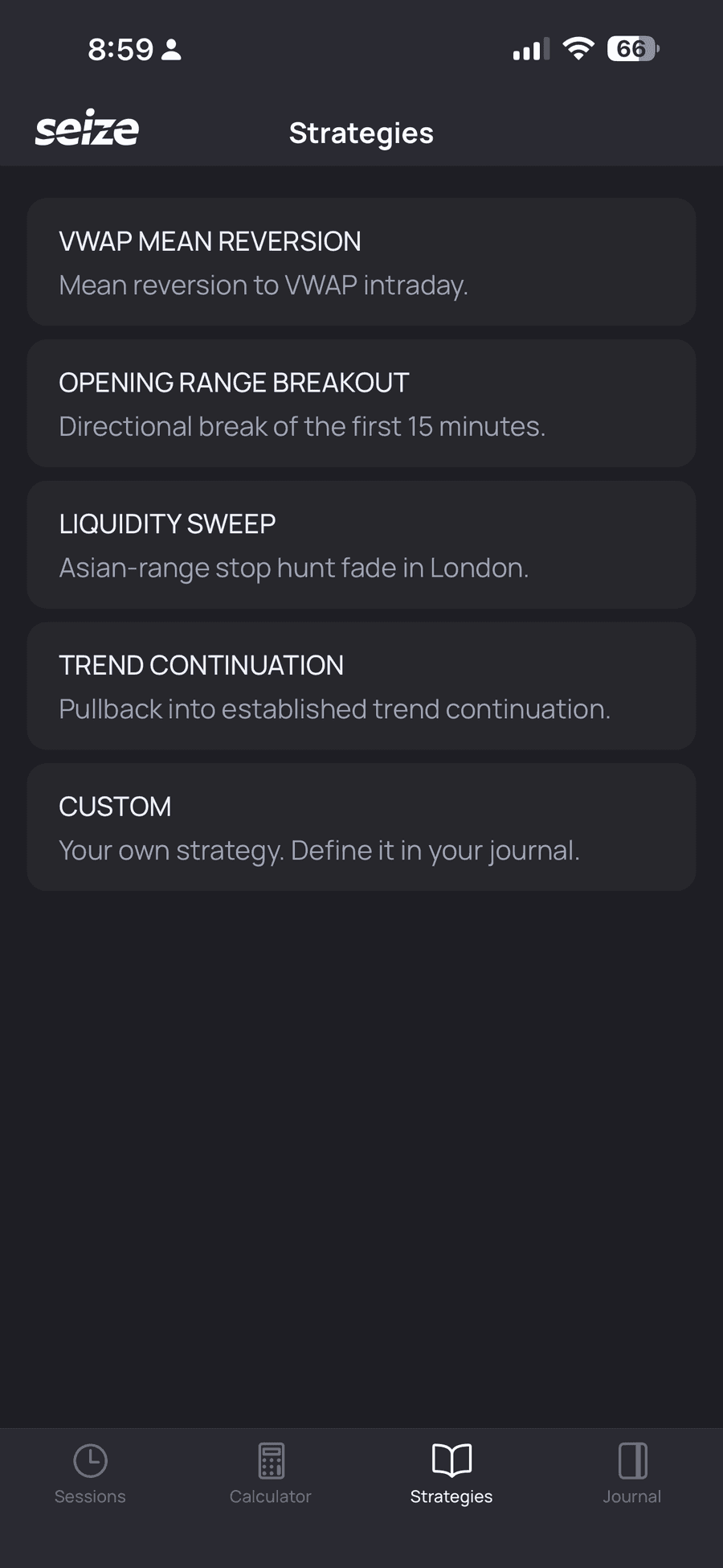 seize app — Five frameworks, one playbook.